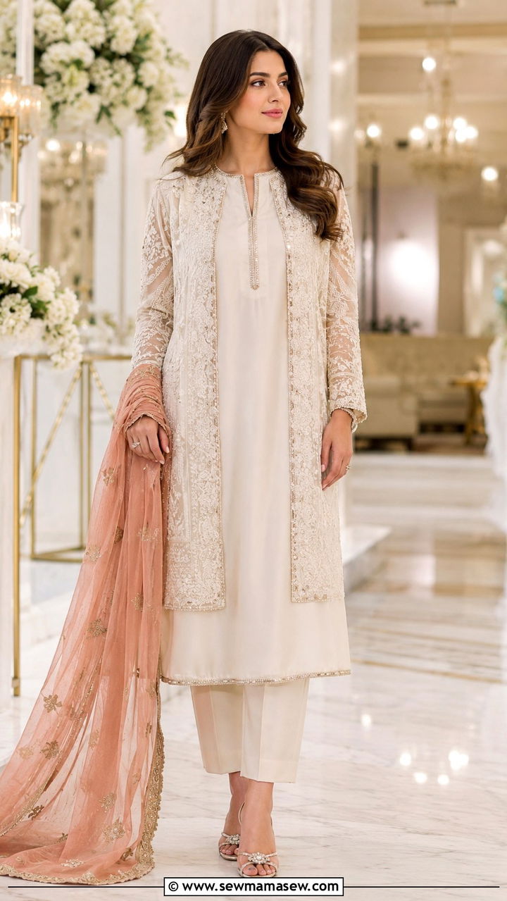 Embroidered Jacket Kameez for Nikkah Guest - 25 Wedding guest outfit ideas Nikkah ceremony
