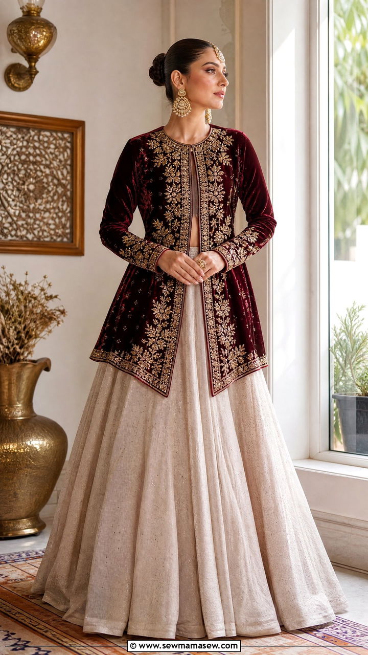 Embroidered Jacket Lehenga for Karwa Chauth - 25 Karwa Chauth outfit ideas