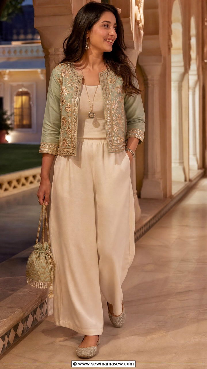 Embroidered Jacket with Palazzo Pants - 25 Jaipur outfit ideas