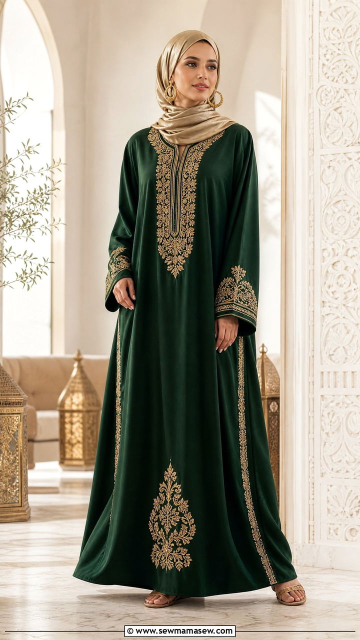 Embroidered Jalabeya With Statement Jewelry - 30 Ramadan outfit ideas modest