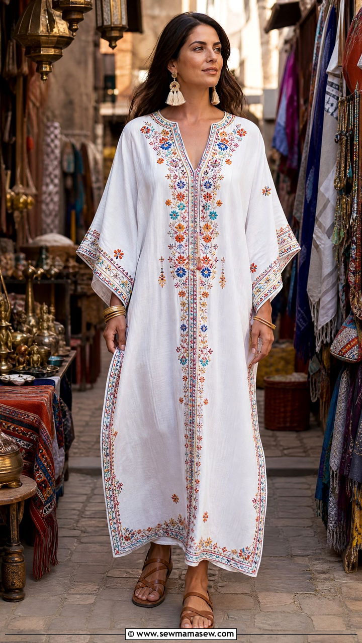 Embroidered Kaftan With Leather Sandals - 35 Luxor outfit ideas