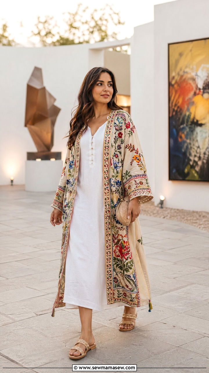 Embroidered Kimono Over a Simple Dress Dubai - 35 Dubai outfit ideas