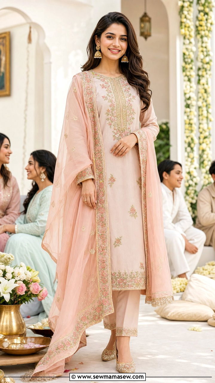 Embroidered Kurta Set with Dupatta - 25 Eid matching set outfit ideas