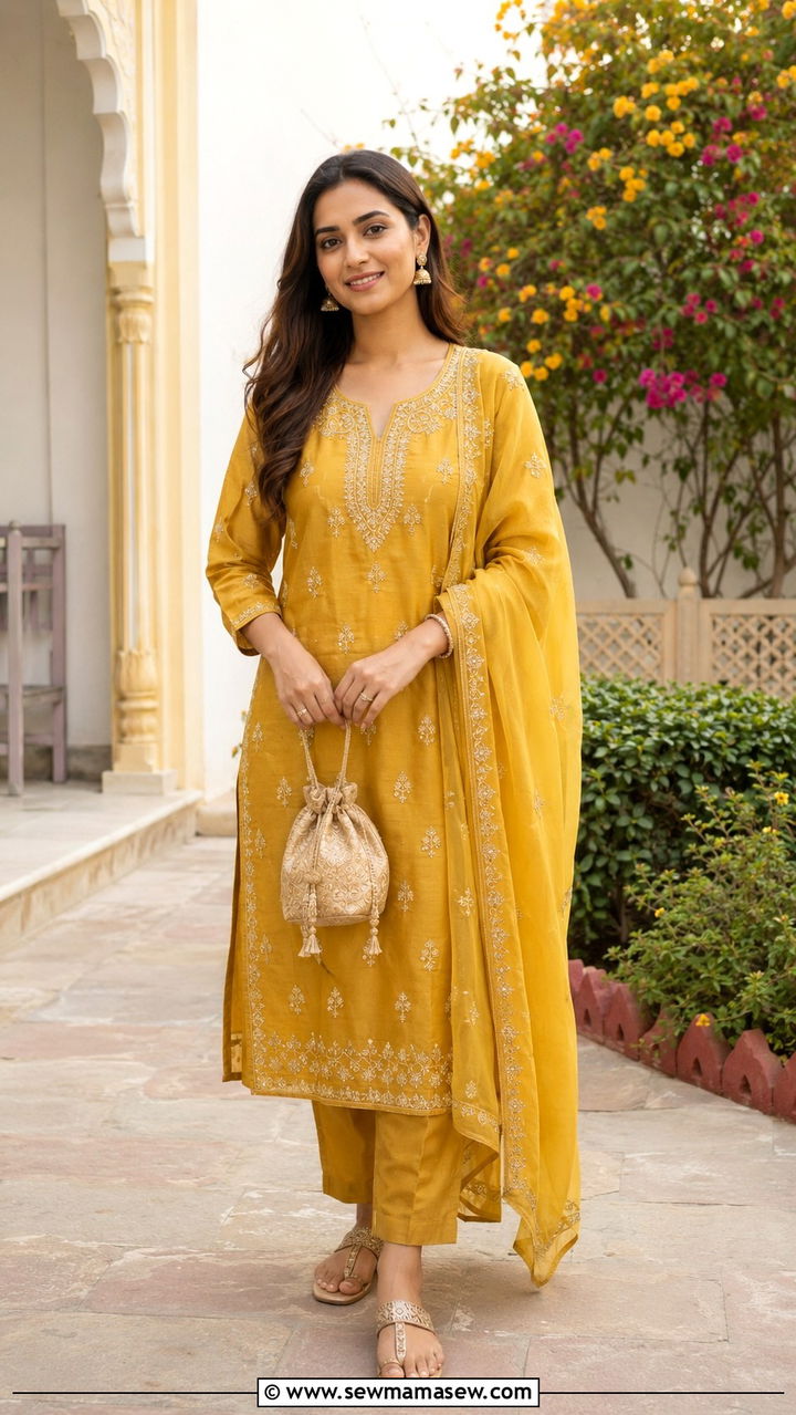 Embroidered Kurta Set with Pants - 25 Wedding guest outfit ideas Muslim wedding