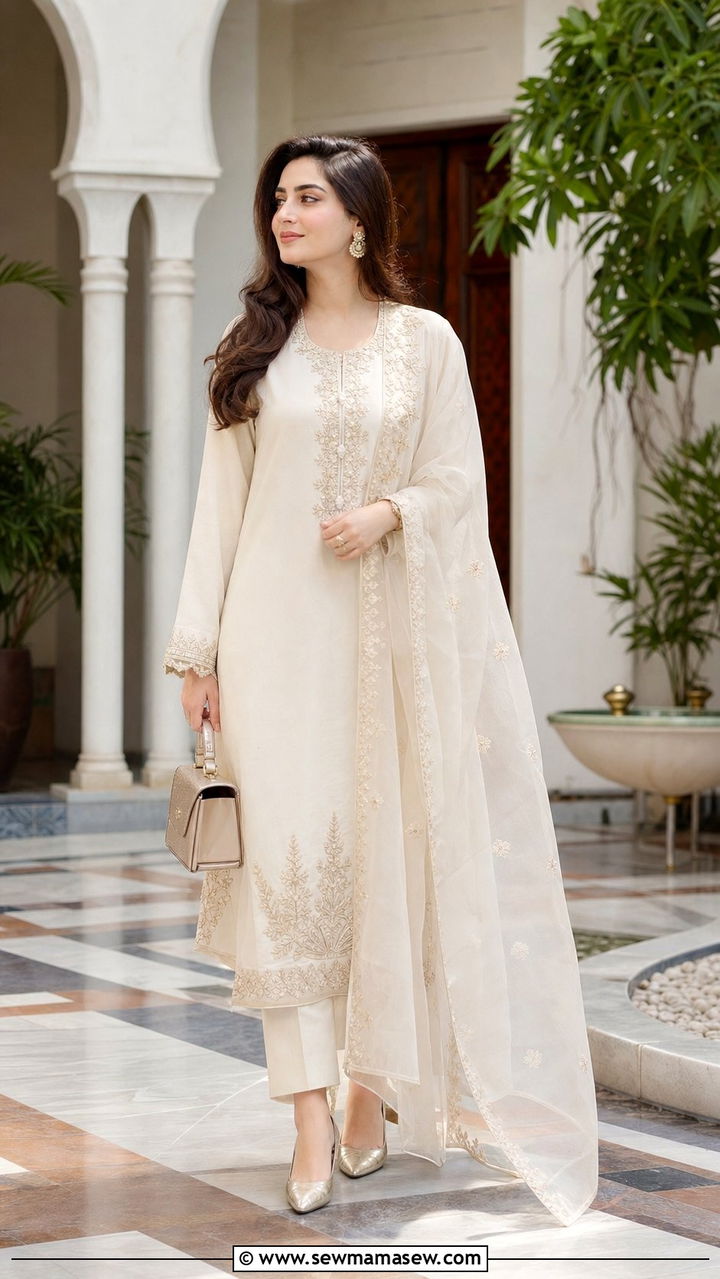 Embroidered Kurta Set with Straight Trousers - 25 Eid al Fitr outfit ideas 2026
