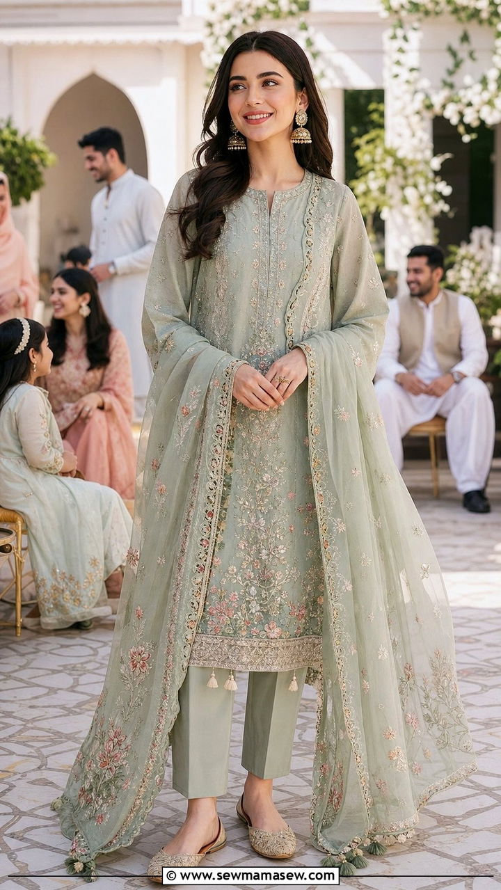 Embroidered Lawn Suit Set - 25 Eid matching set outfit ideas