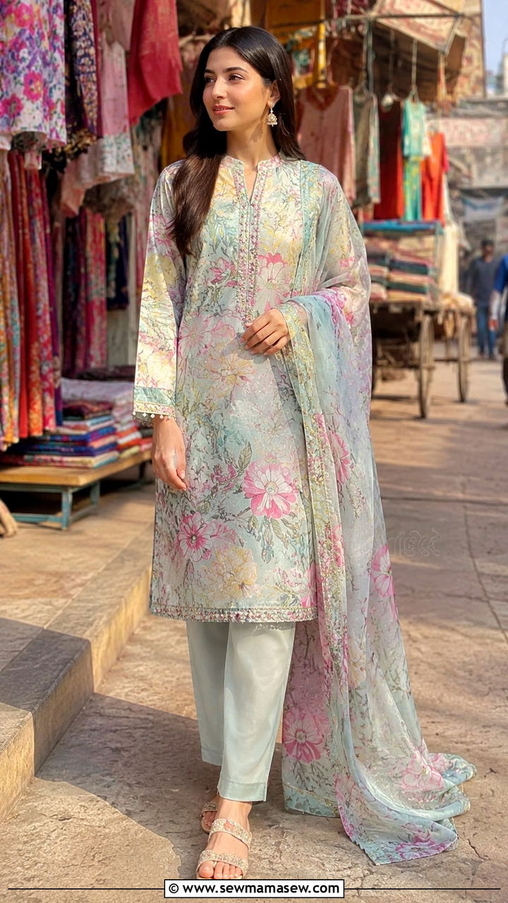 Embroidered Lawn Suit with Culottes - 20 Faisalabad outfit ideas