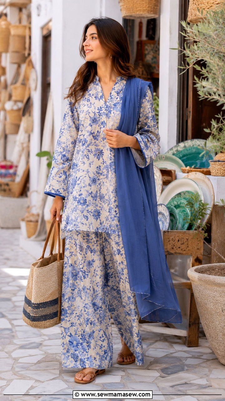 Embroidered Lawn Suit with Multani Khussa for Semi Formal - 25 Multan outfit ideas
