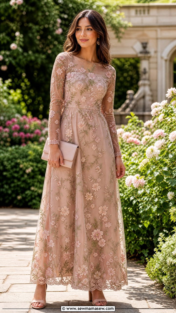 Embroidered Maxi Dress Garden Wedding Guest Look - 30 Garden attire wedding guest outfit ideas