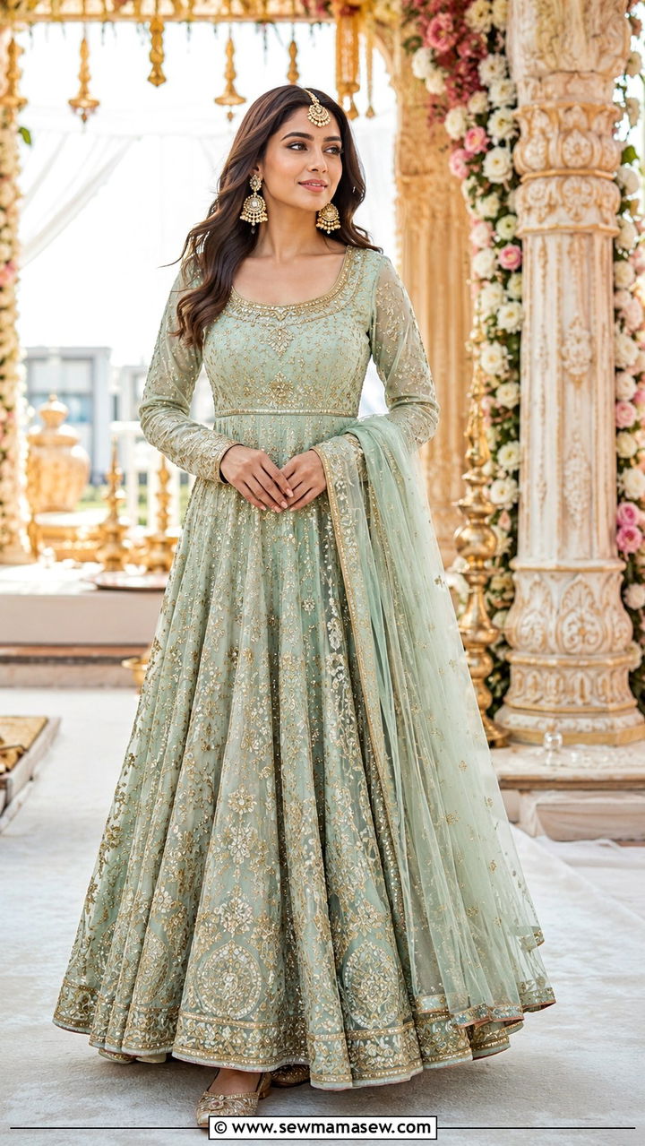 Embroidered Maxi Dress for Indian Wedding Function - 25 Wedding guest outfit ideas for sister of the bride