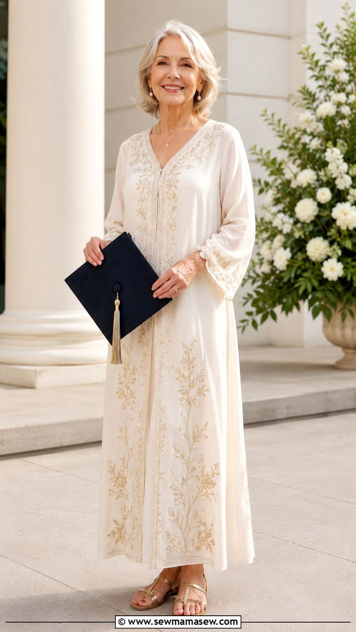Embroidered Maxi Dress in White or Ivory - 30 Graduation outfits for women over 60