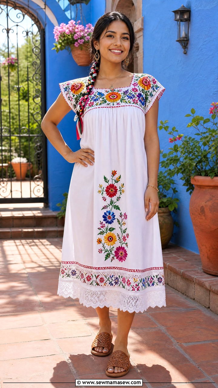 Embroidered Mexican Peasant Dress With Huaraches - 25 Kid outfit ideas for school picture day