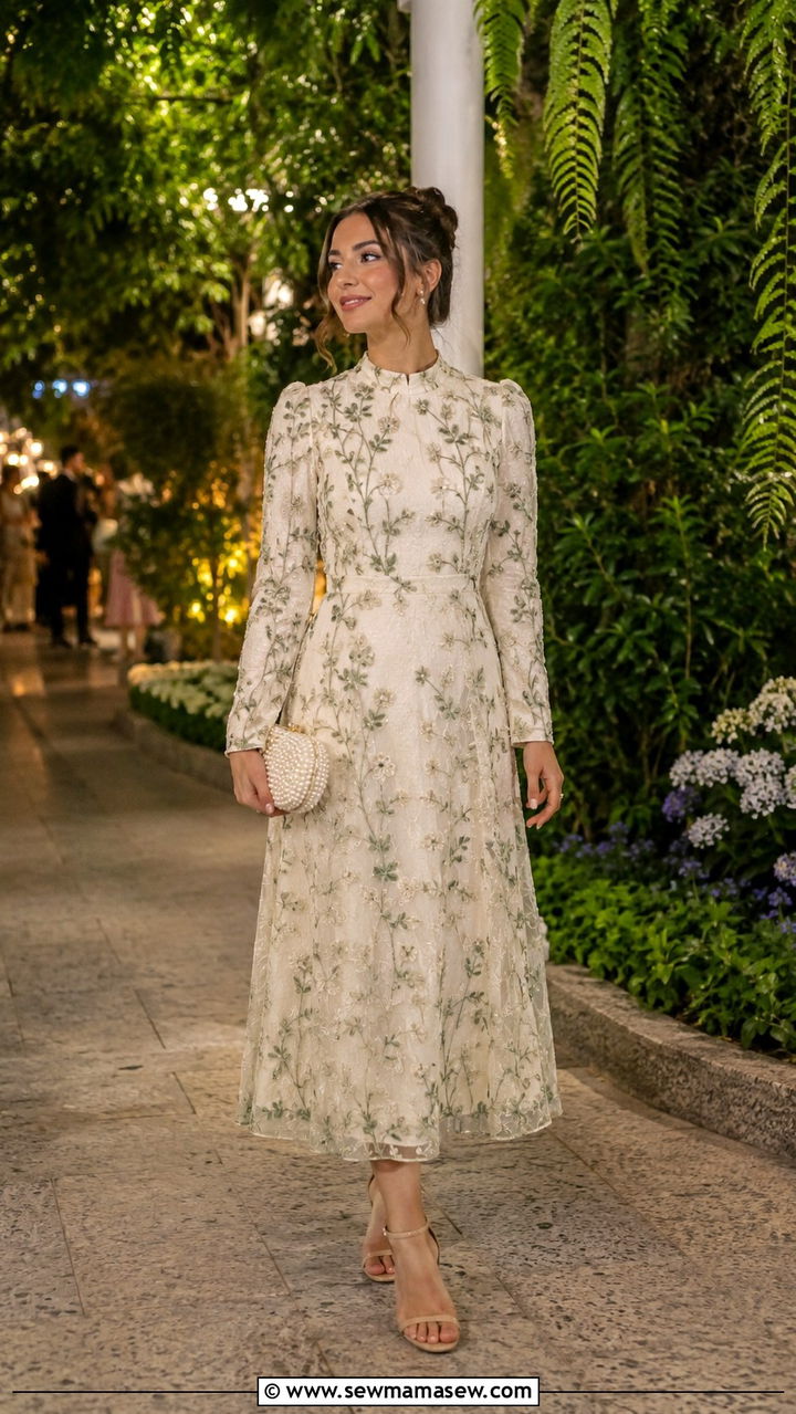 Embroidered Modest Wedding Guest Dress - 30 modest spring wedding guest outfit ideas