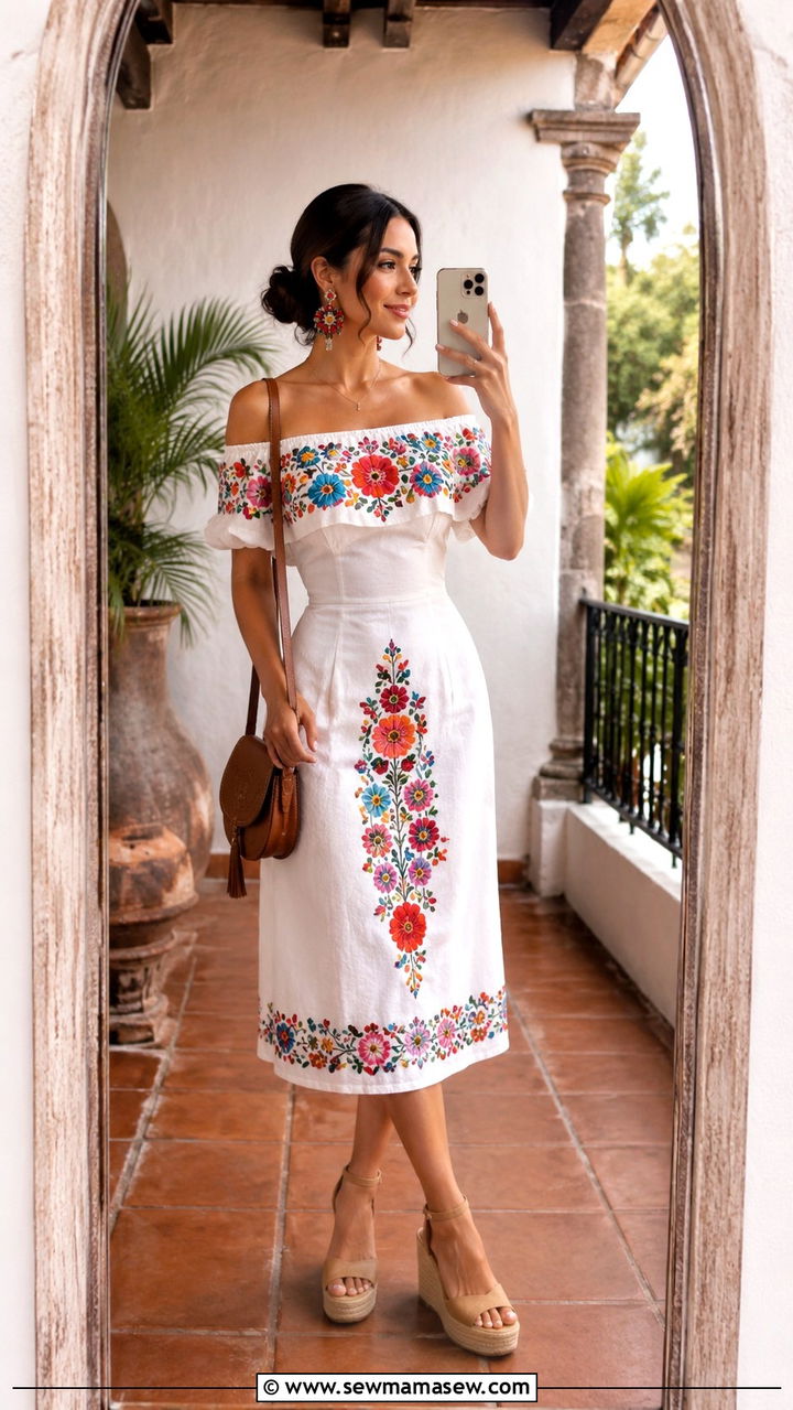 Embroidered Off Shoulder Dress Mexican Wedding - 25 Wedding guest outfit ideas Mexican wedding