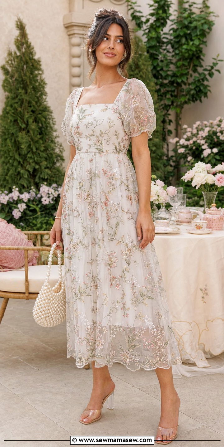 Embroidered Organza Dress Bridal Shower Outfit - 35 bridal shower outfit ideas
