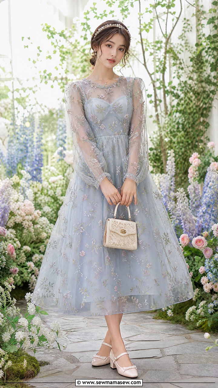 Embroidered Organza Dress Fairycore Outfit - 25 classy fairycore outfit ideas