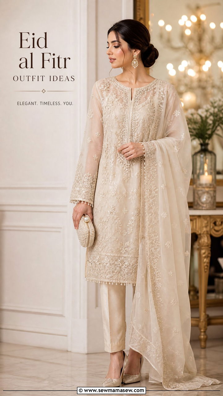Embroidered Organza Suit with Raw Silk Pants - 30 Eid al Fitr outfit ideas