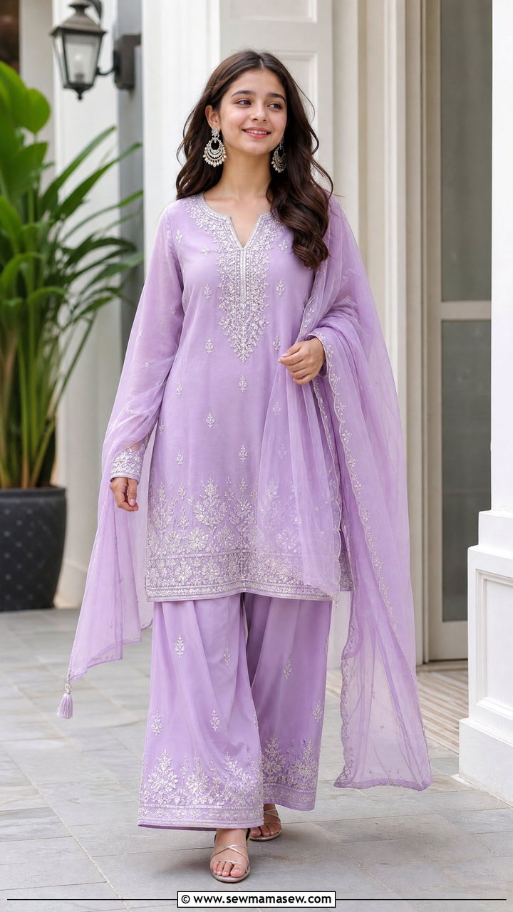Embroidered Palazzo Suit - 30 Eid outfits for girls