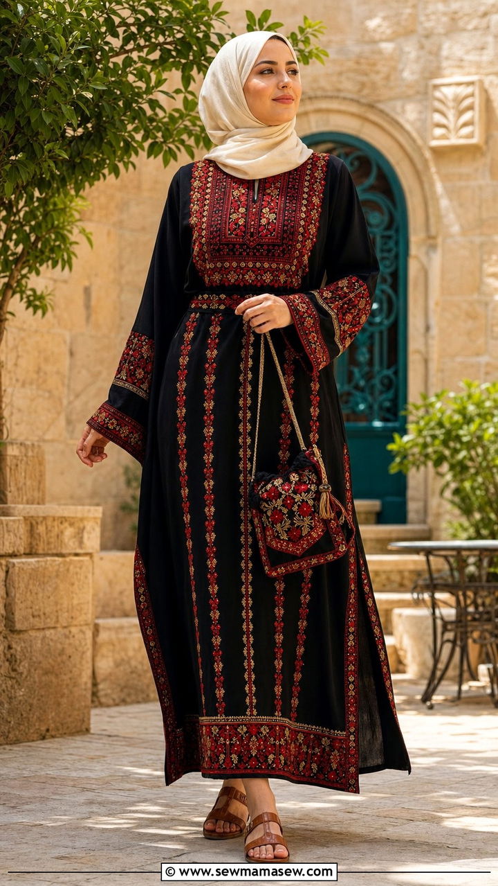 Embroidered Palestinian Thobe Dress - 25 Eid outfit ideas Arabic