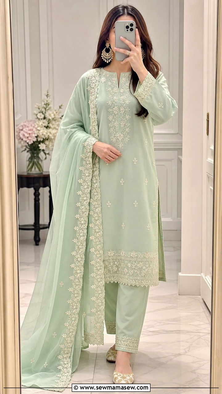 Embroidered Shalwar Kameez With Dupatta And Khussas - 20 April Eid outfit ideas