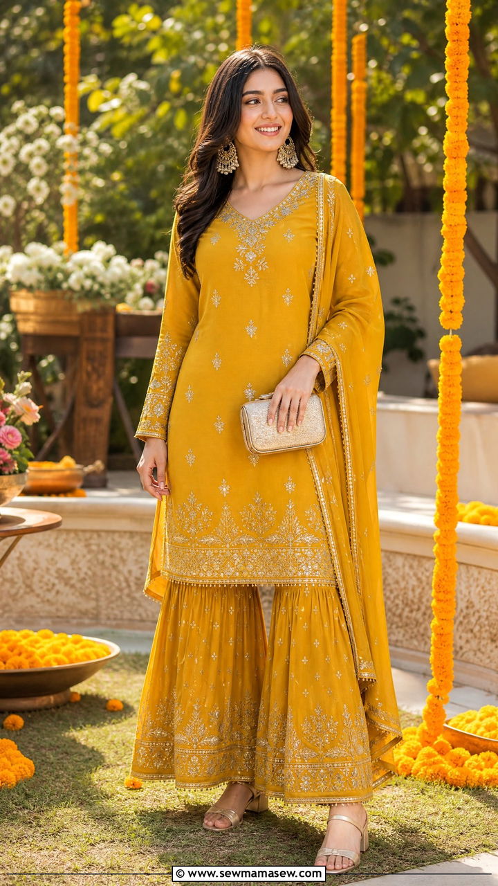 Embroidered Sharara Set with Heels - 25 Jaipur outfit ideas