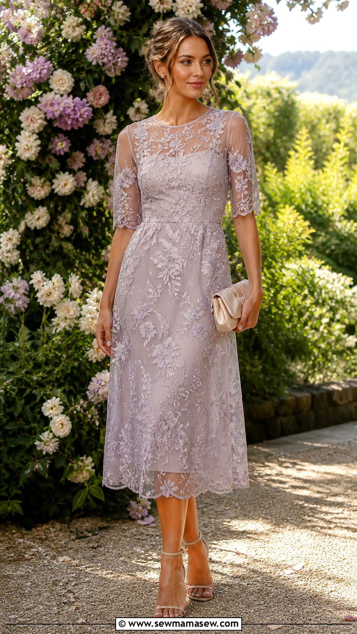 Embroidered Sheer Overlay Dress Wedding Guest - 40 what to wear to a wedding guest
