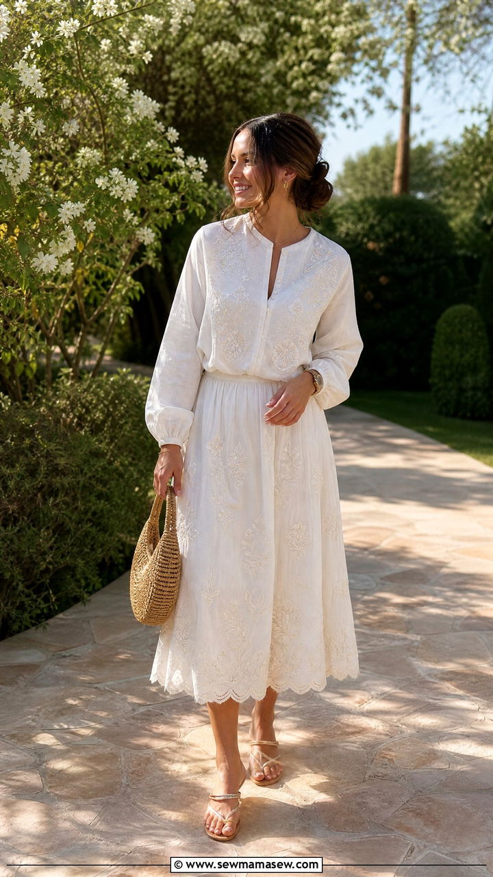Embroidered Top and Flowy Skirt Set - 25 Matching set outfit ideas modest