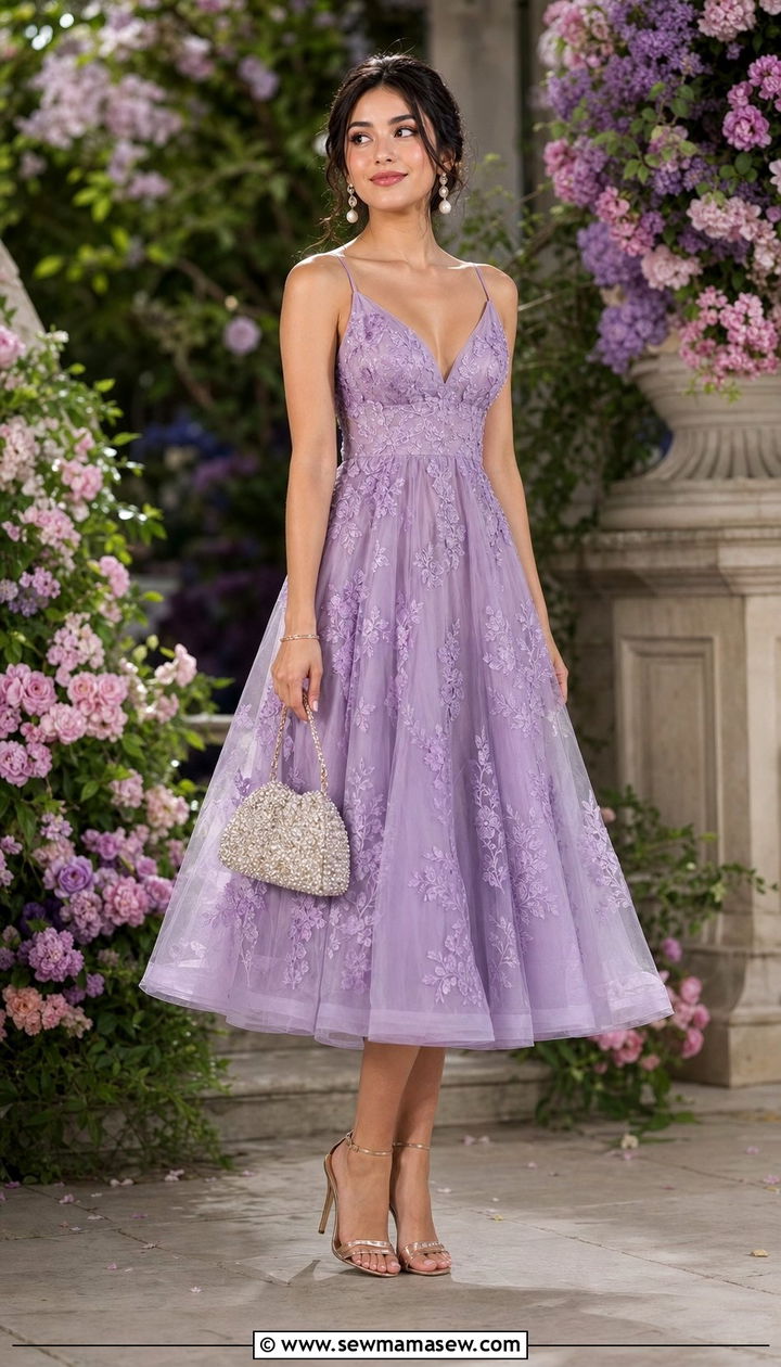 Embroidered Tulle Midi With Pearl Drop Earrings - 25 spring jazz age outfit ideas