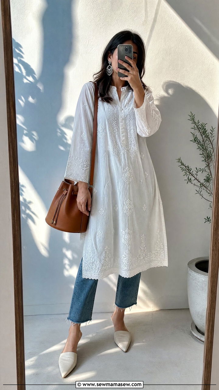 Embroidered Tunic Over Cropped Jeans - 25 Casablanca outfit ideas