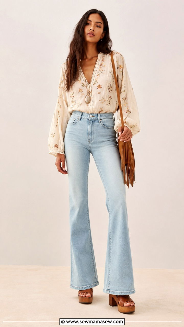 Embroidered Tunic With Flare Jeans Boho - 20 Boho outfit ideas Reformation style