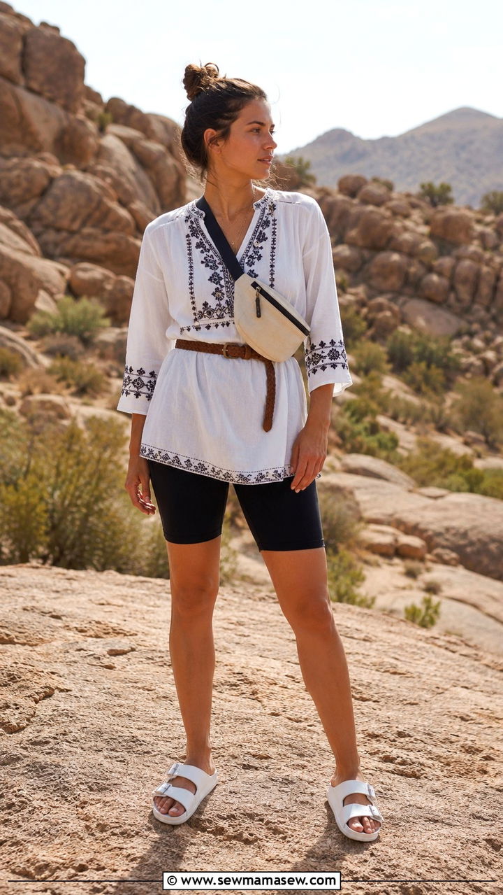 Embroidered Tunic and Bike Shorts Outfit Aruba - 25 Aruba vacation outfit ideas
