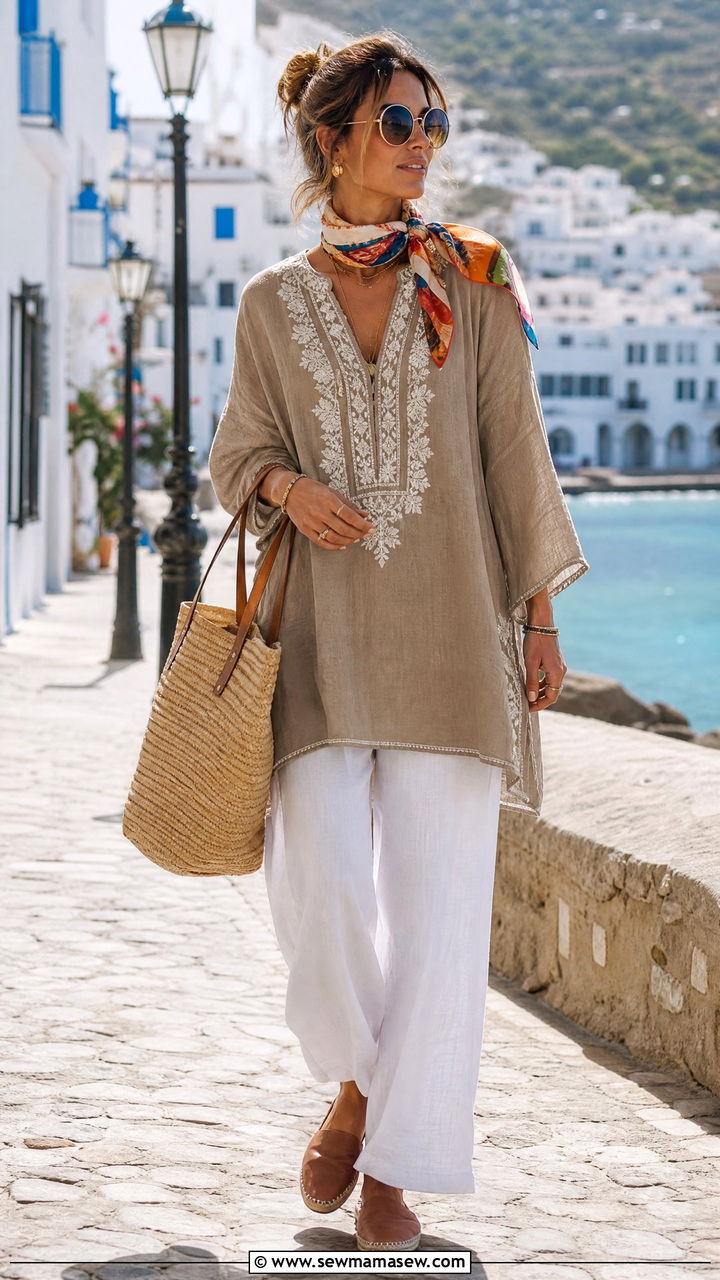 Embroidered Tunic and White Linen Pants Boho Chic - 25 boho chic outfits inspo