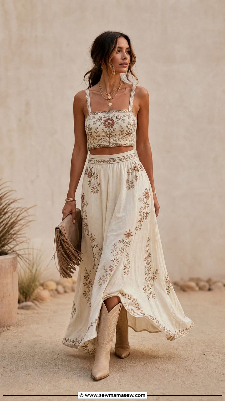 Embroidered Two Piece Set With Cowboy Boots - 20 How to style cowboy boots for a wedding