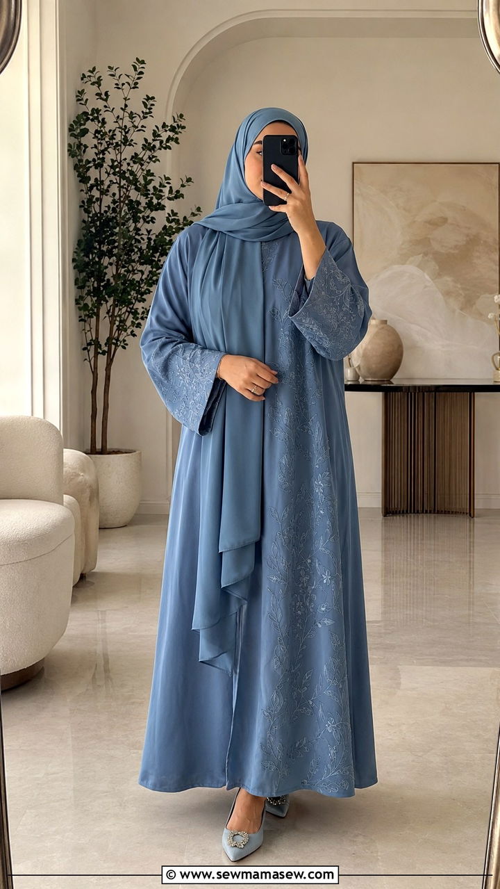Embroidered abaya dress outfit - 30 Modest outfit ideas for Ramadan