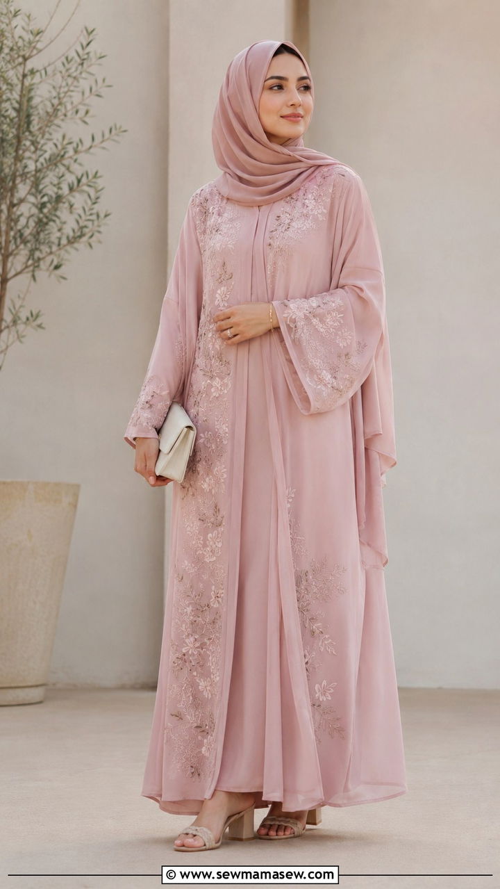 Embroidered abaya with hijab and block heels - 30 Modest outfit ideas for Eid
