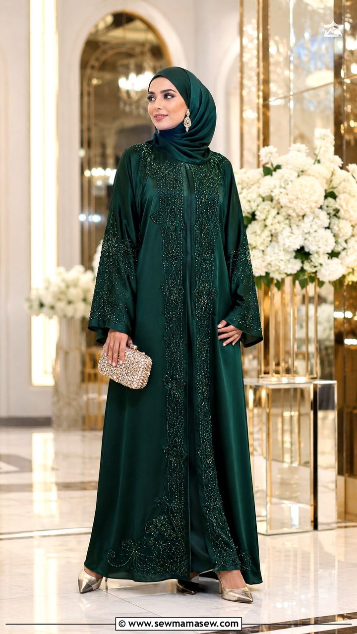 Embroidered abaya with hijab for wedding - 30 hijab outfit ideas