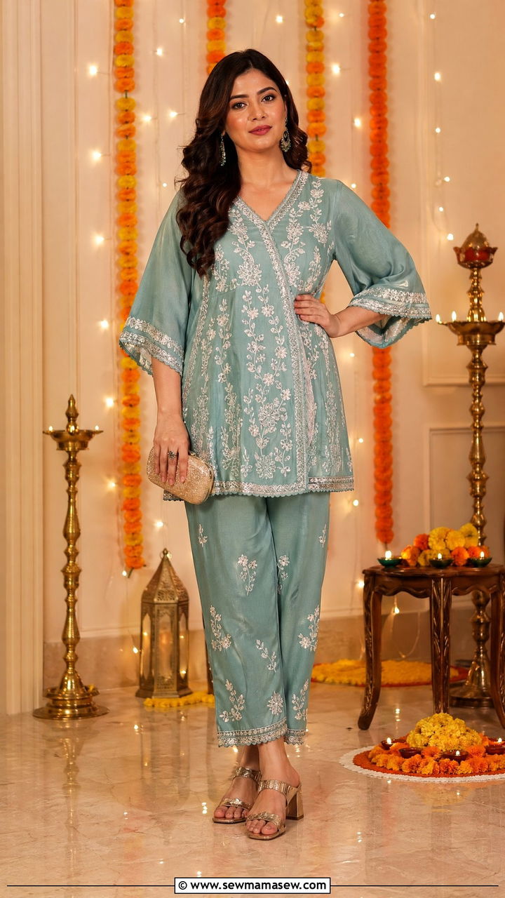 Embroidered co ord set with block heels - 35 Diwali party outfit ideas