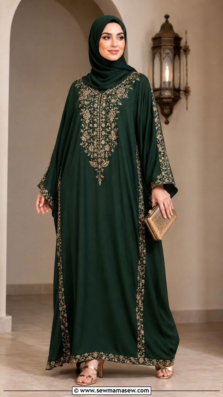 Embroidered kaftan dress outfit - 30 Modest outfit ideas for Ramadan