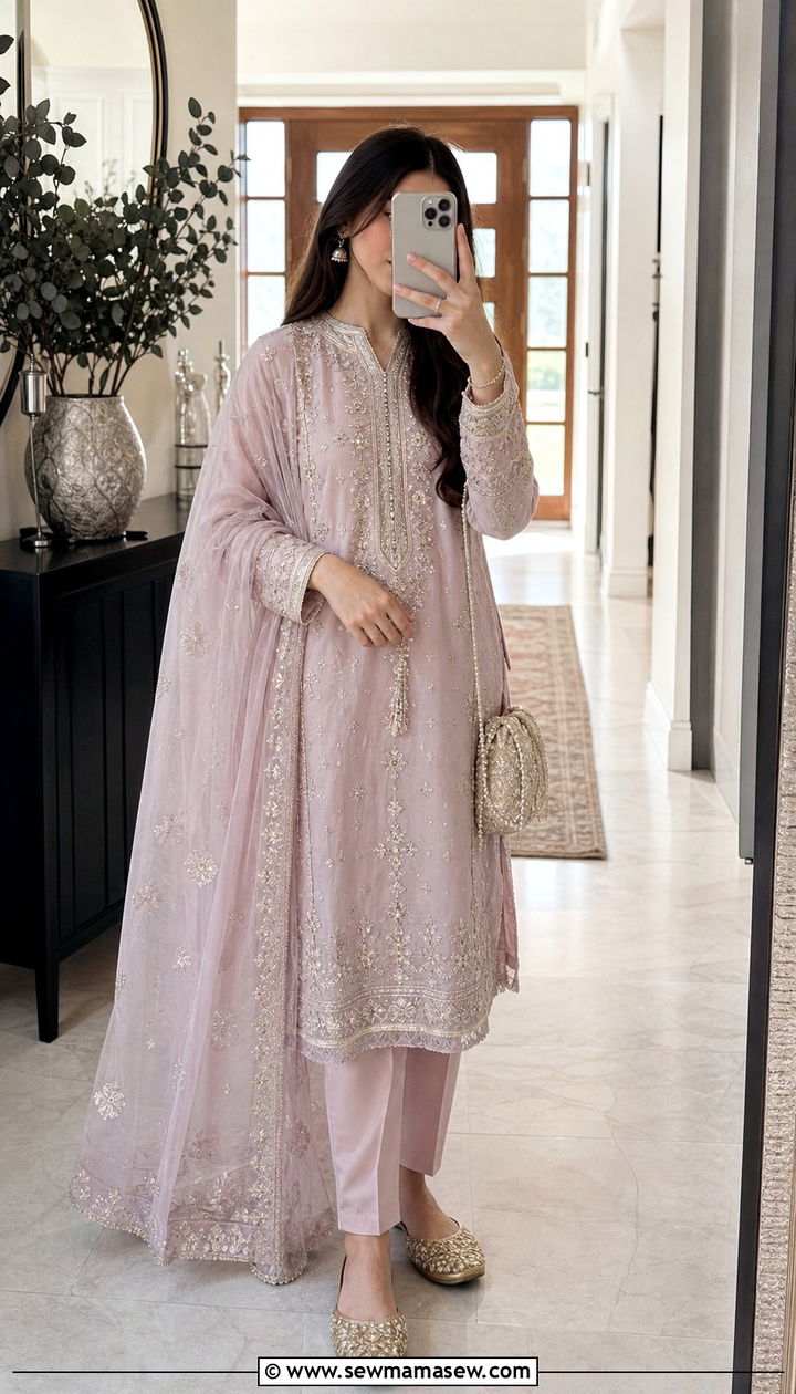 Embroidered shalwar kameez for girls Eid - 25 Eid outfit ideas for little girls