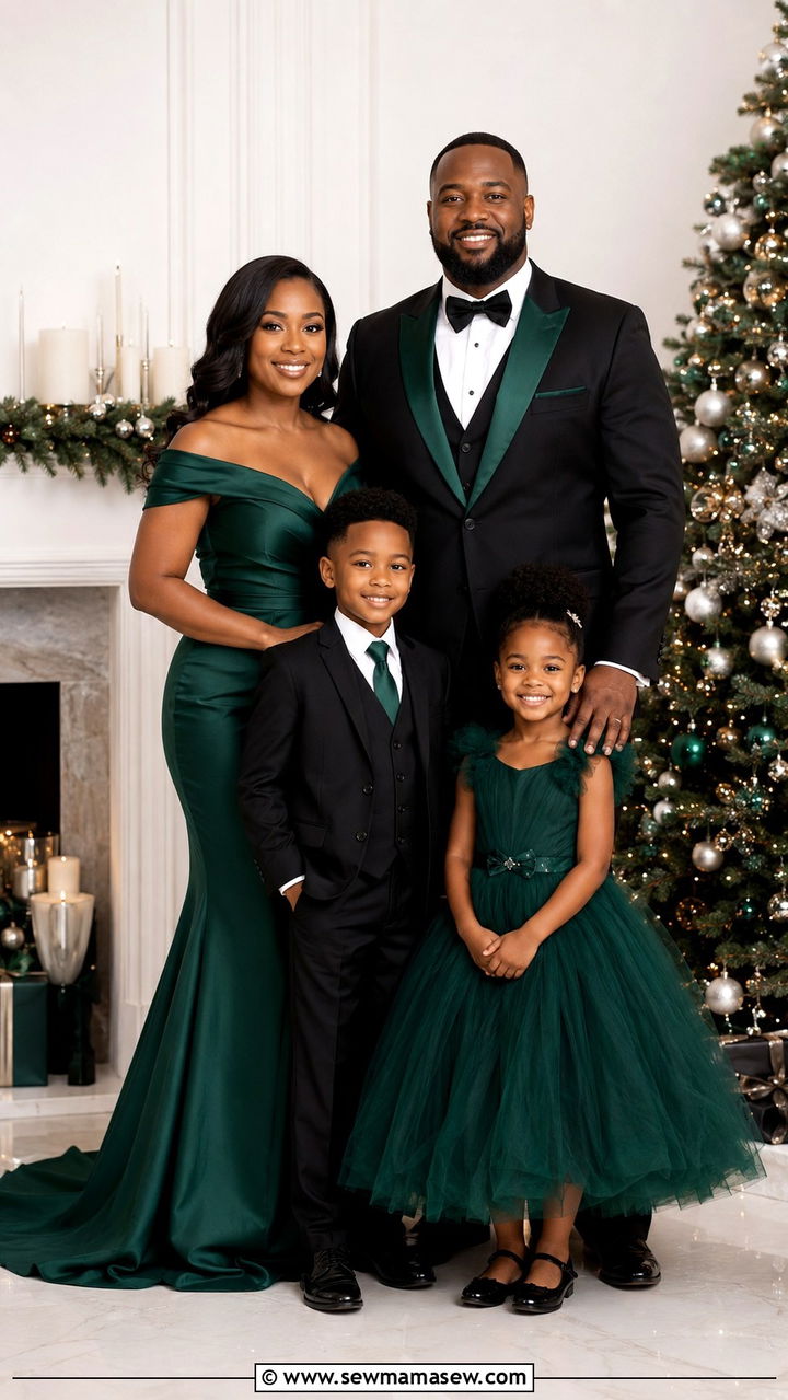 Emerald And Black Formal Family Photo Outfits - 30 classy family photo outfits