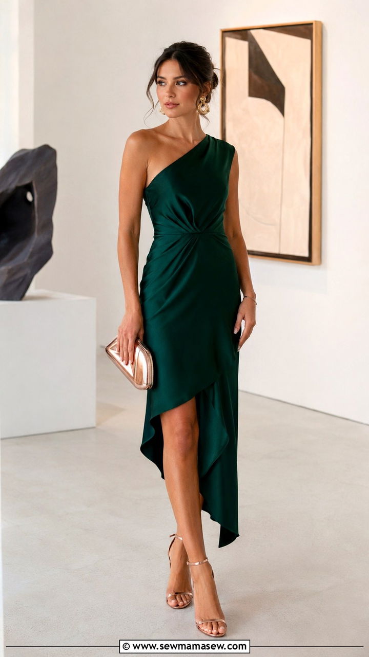Emerald Green Asymmetric Dress Wedding Guest - 25 Wedding guest outfit ideas emerald green dress