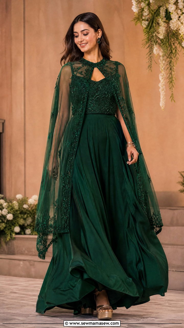 Emerald Green Cape Lehenga - 30 Mehndi outfit ideas