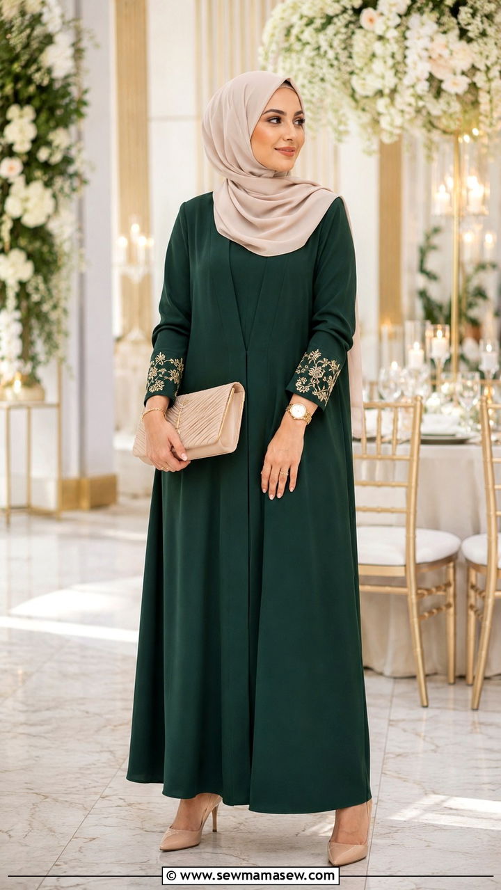 Emerald Green Closed Abaya - 30 Modest wedding guest outfit ideas for Muslim women