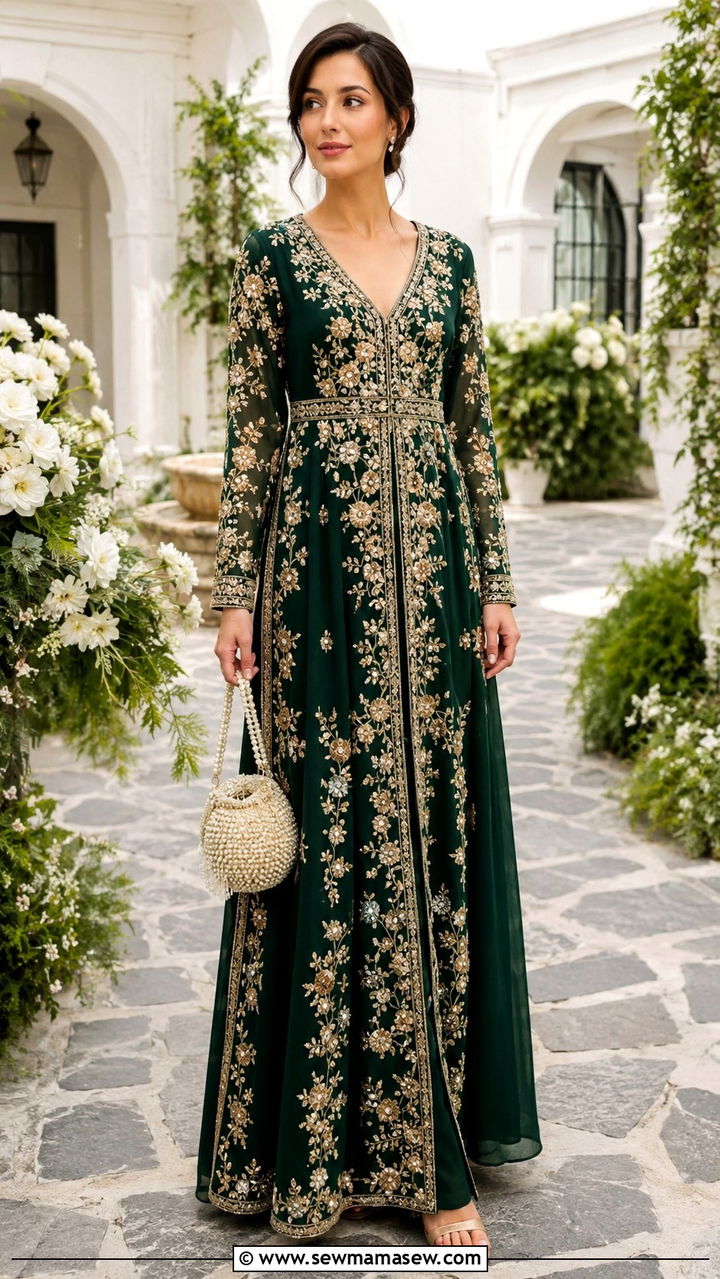 Emerald Green Embroidered Maxi Dress Wedding - 25 Wedding guest outfit ideas emerald green dress