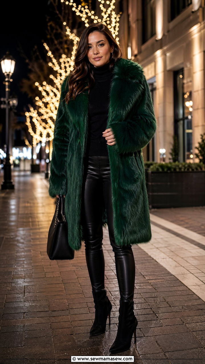 Emerald Green Faux Fur Coat Outfit - 35 Emerald green outfit ideas