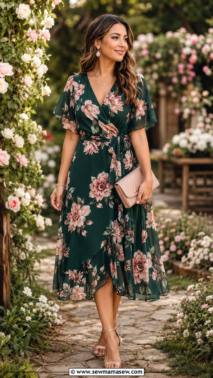 Emerald Green Floral Print Dress Wedding Guest - 25 Wedding guest outfit ideas emerald green dress