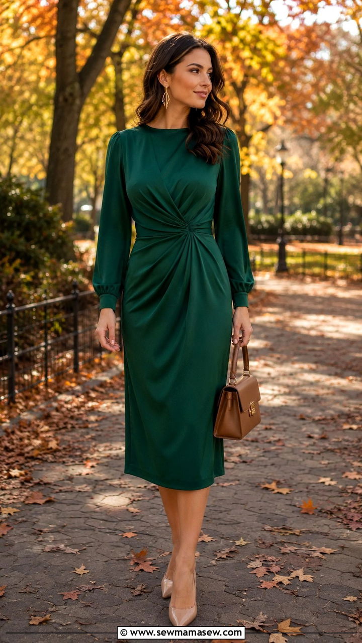 Emerald Green Midi Dress For Fall Wedding - 30 Midi dress for wedding guest outfit ideas