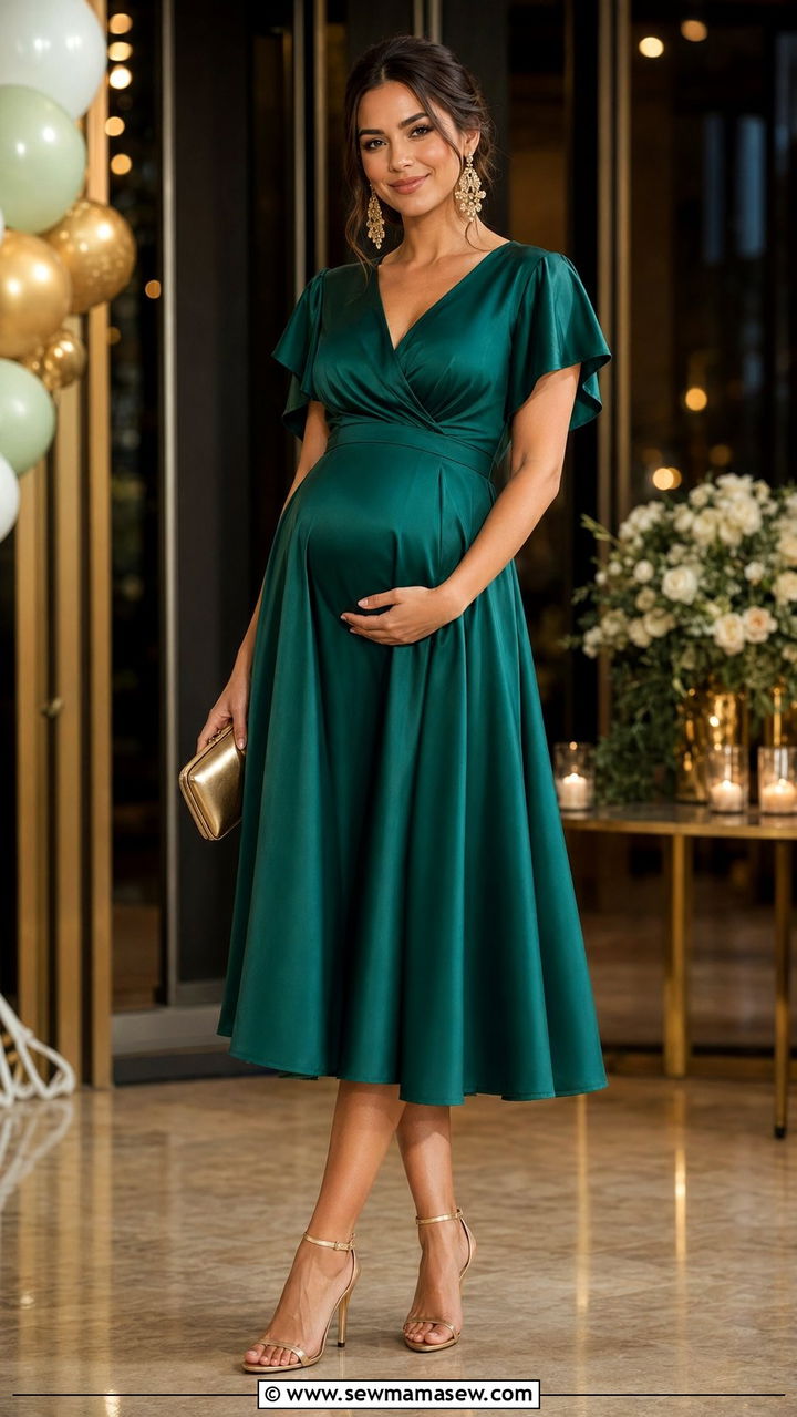 Emerald Green Midi Dress Formal Evening Baby Shower - 35 Baby shower outfit ideas