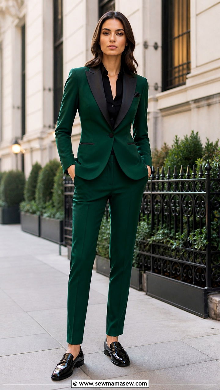 Emerald Green Prom Suit With Black Satin Lapels And Patent Loafers - 40 Prom outfit ideas