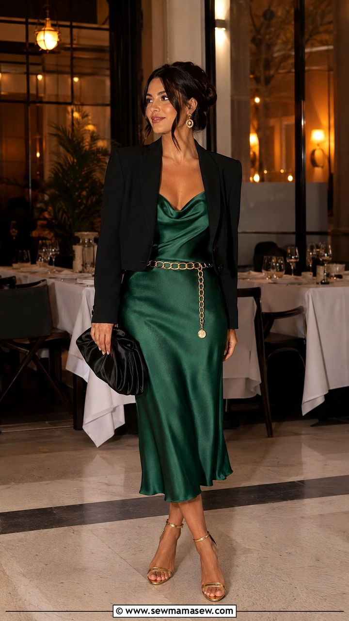 Emerald Green Satin Slip Dress Mob Wife Spring - 30 Mob wife spring outfits